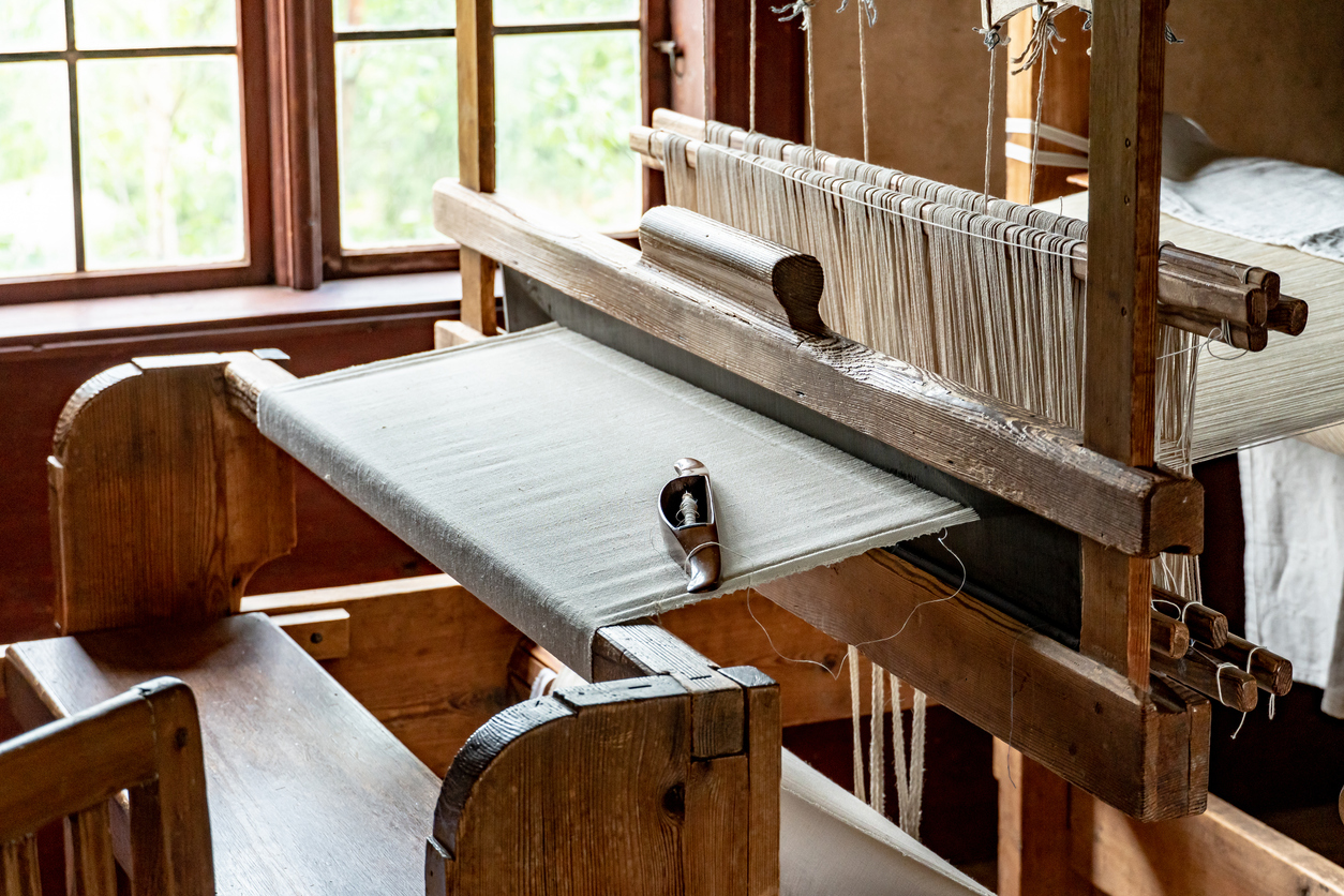 Antique wooden weaving loom